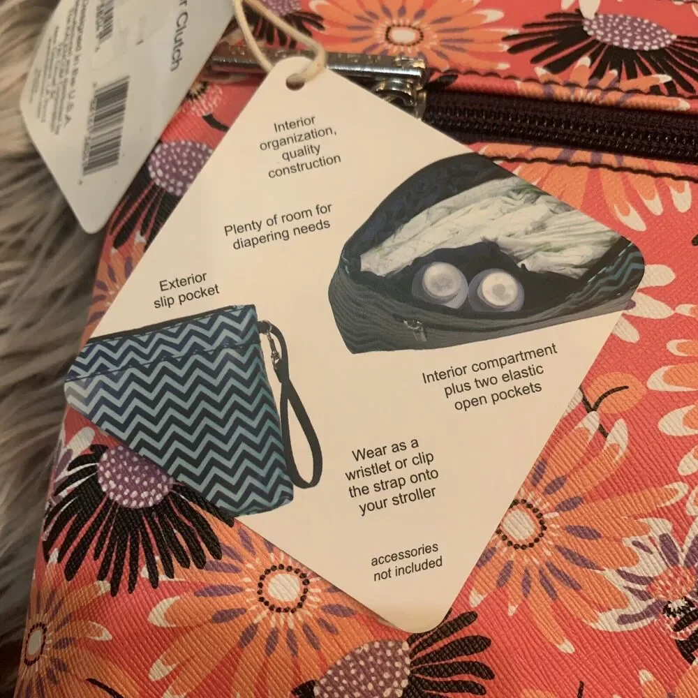 Kalencom Diaper Clutch Bag Changing Pad Orange Floral New